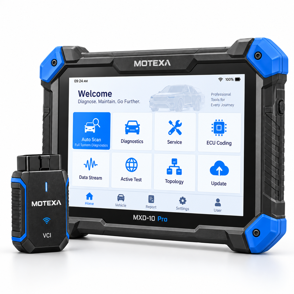 Das Kfz-Diagnosegerät MOTEXA MXD-10 Pro unterstützt die Gesamtsystemdiagnose, die Online-Codierung von Steuergeräten sowie mehr als 34 Wartungsfunktionen.